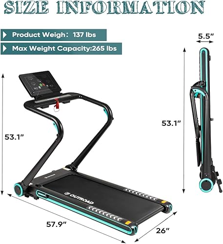 Miniatura 4 de Outroad - Cinta de correr acolchada de 3.0 HP, caminadora eléctrica plegable, cinta de correr plegable ancha, cinta de correr silenciosa para