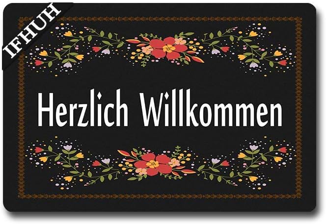 Herzlich Willkommen Doormat Funny Welcome Mat Front Door Mat Rubber Non Slip Backing Funny Doormat Indoor Outdoor Rug 30 in(W) X 18 in(L)