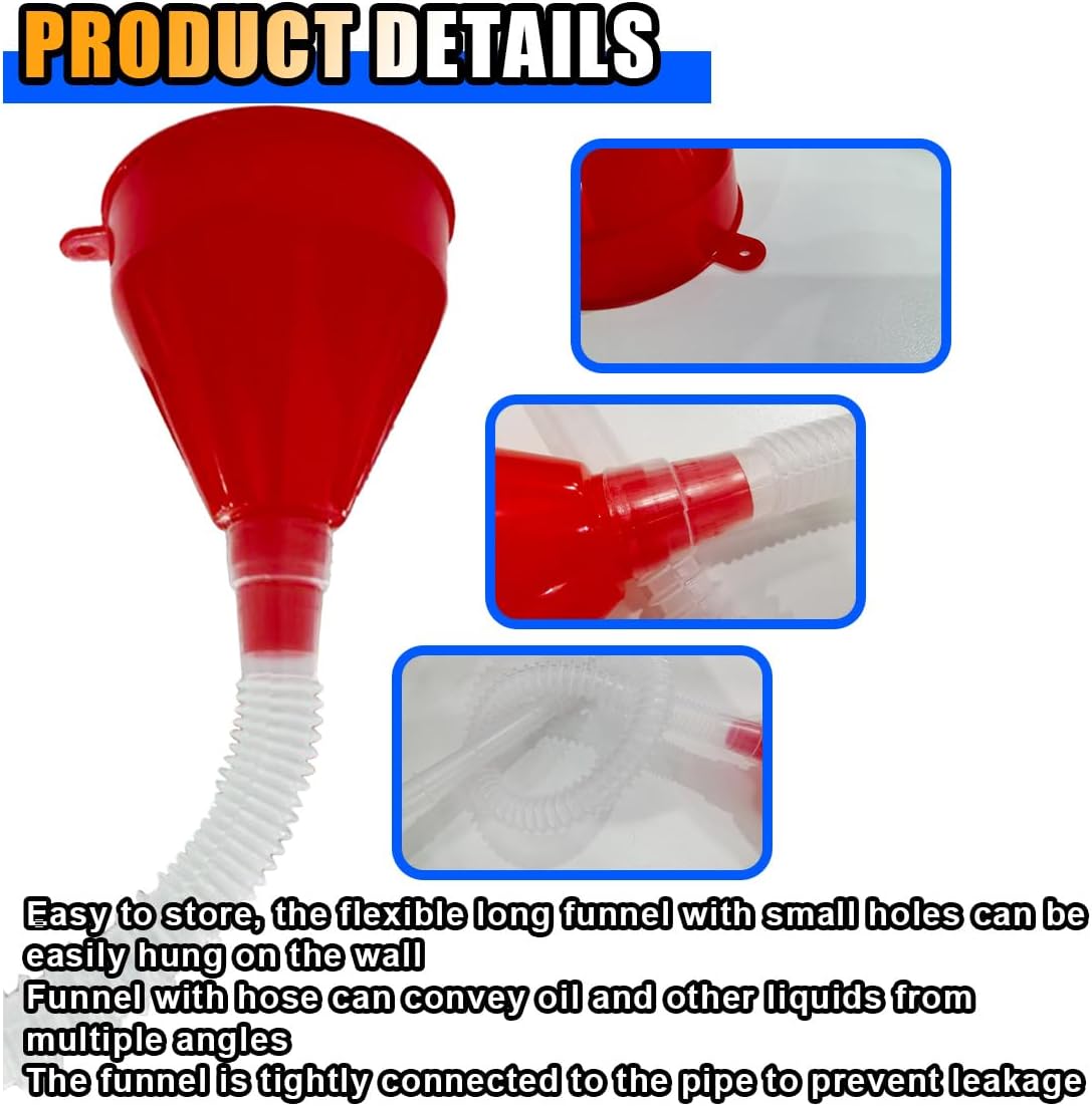 Plastic Fuel Funnel with Long Hose, Wide Mouth Plastic Oil Funnel, Flexible Funnel Universal for Automotive Gasoline Diesel Water Engine Oil Gas Fuel Fluid Liquid Transmission (1PC)