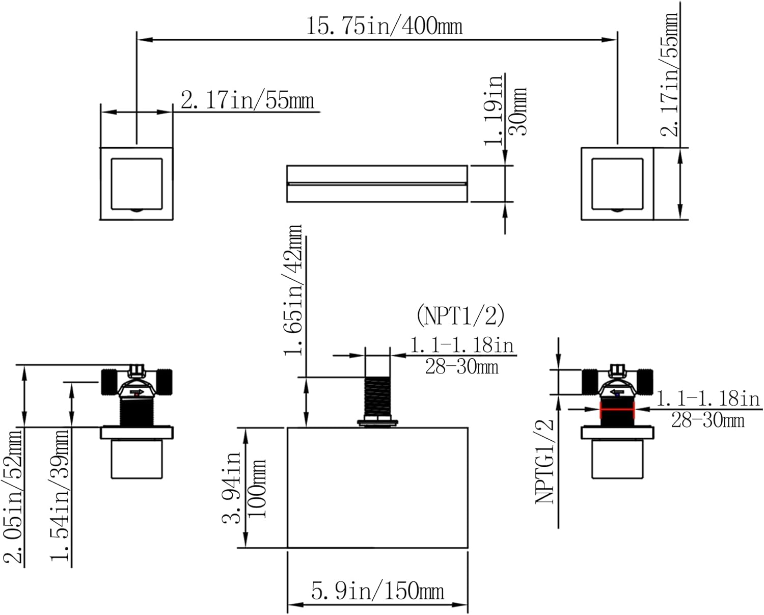 Get Special Price Dr Faucet Wall Mount Waterfall Tub Filler Bathtub Spout Tub Two Handle Valve Trim Faucet Mixer, Oil Rubbed Bronze Finished