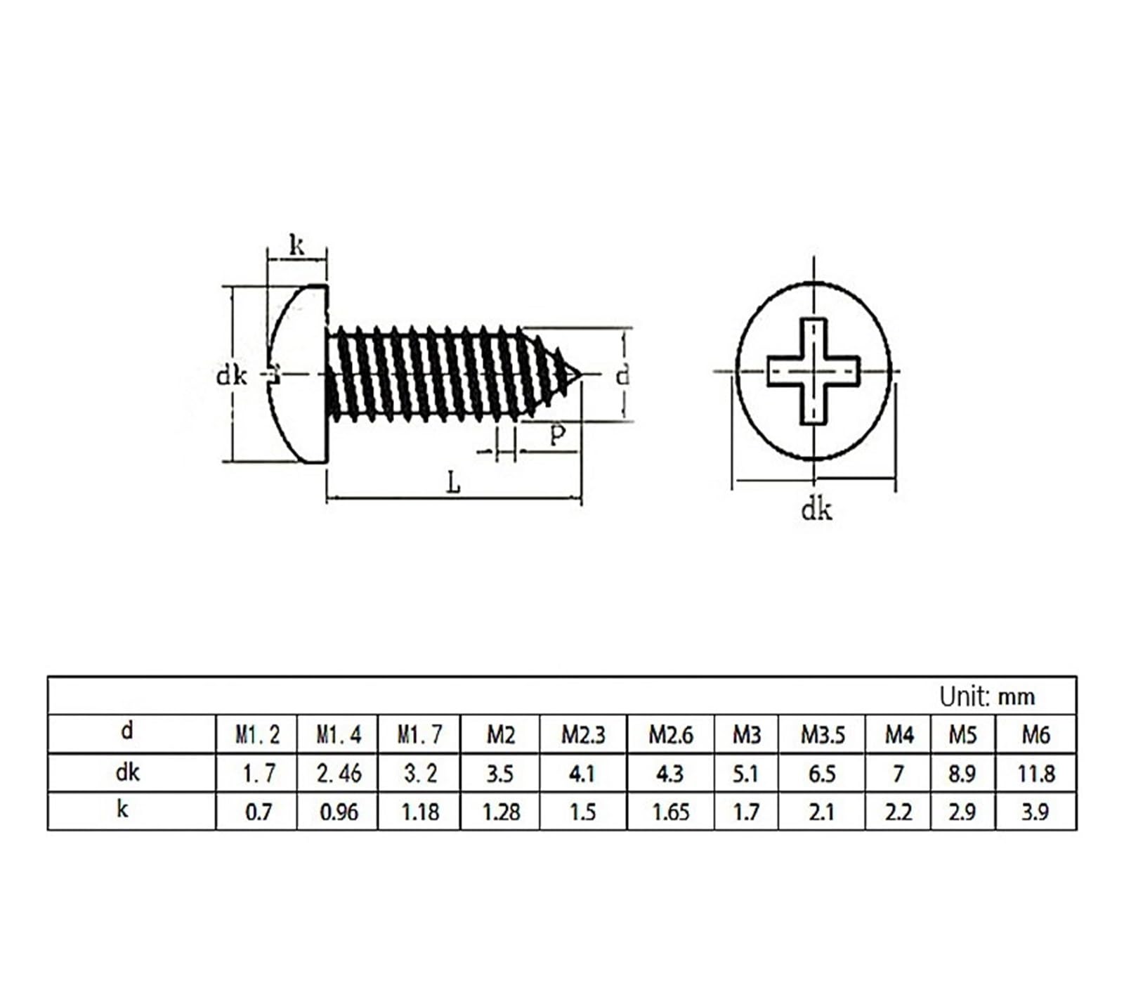 Tornillos Tornillos autorroscantes Tornillo de ace Tornillos autorroscantes con cabeza plana y ranura en M2 M2.2 M2.5 Tornillos autorroscantes de cabeza redonda de acero inoxidable 304(M2x4mm 50pcs)