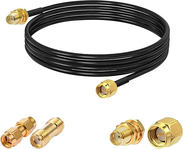 Vecys SMA Cable SMA Male to SMA Female Bulkhead RG174 10ft /3M RF Coaxial Cable + 2pcs SMA Adapters Kits for Router Antenna Signal Enhancer Wireless Adapter