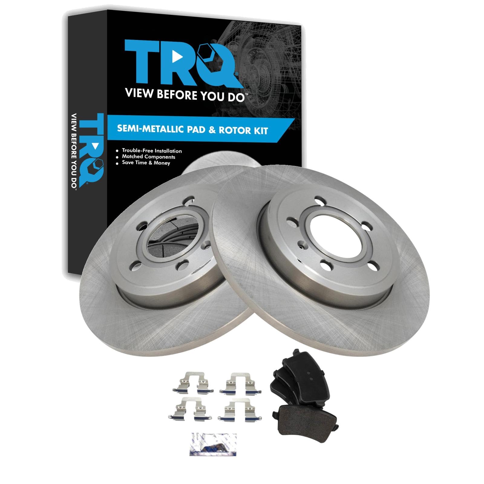 TRQ Rear Brake Pad and Rotor Set Semi Metallic Rotors Compatible with 2009 Audi A4 2009 A4 Quattro