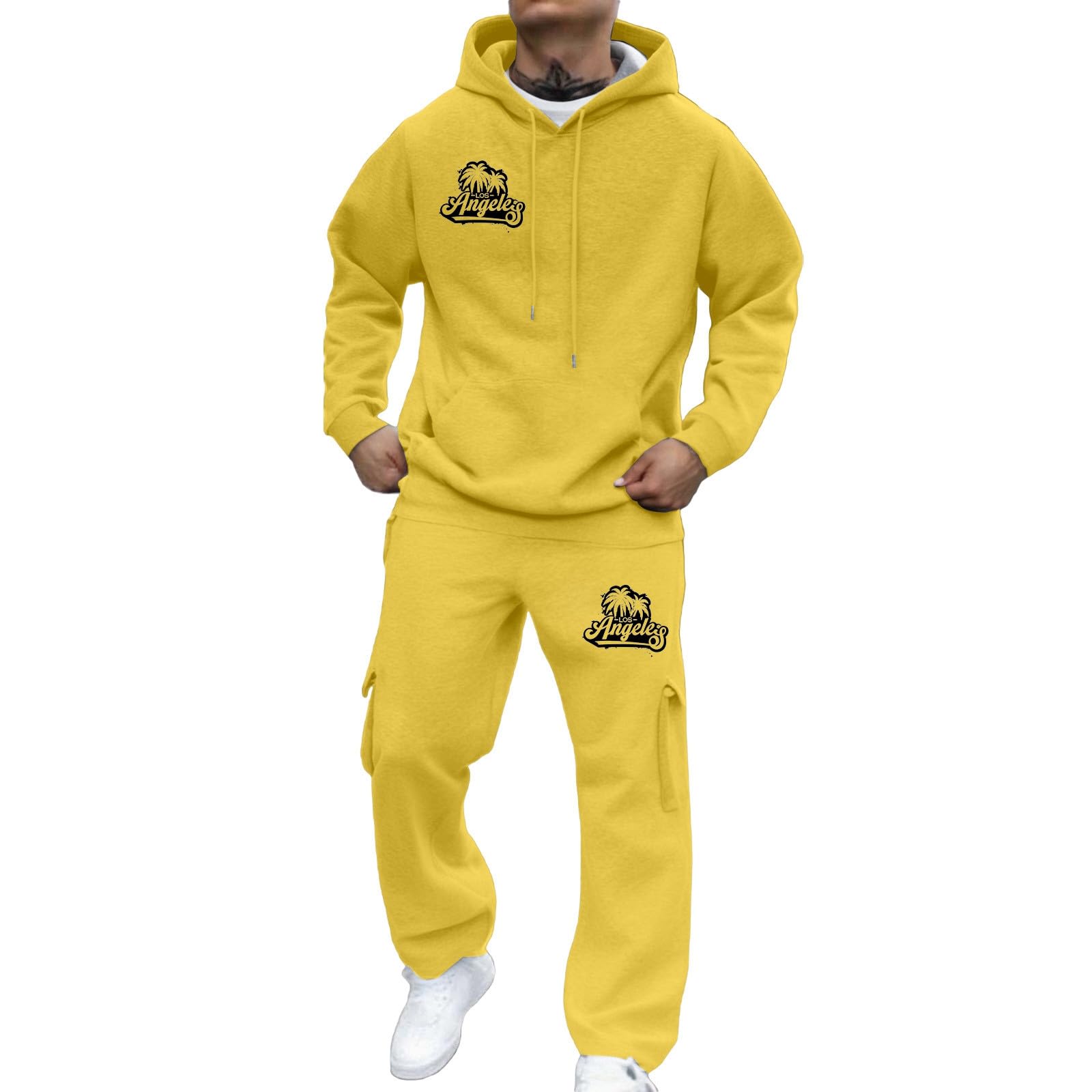 Generisch Męski dres do joggingu, bluza z kapturem, spodnie do biegania, jednokolorowy, dres treningowy, strój rekreacyjny, przewiewna bawełna, ciepła bawełna Y2K, kieszenie, kaptur, zestaw dresowy