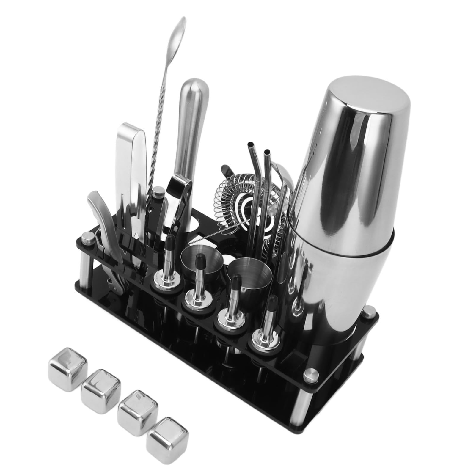 23pcs Professional de Acero Inoxidable Acero Inoxidable Juego para Fiesta de Bar de casa, Kit de camareros con Soporte