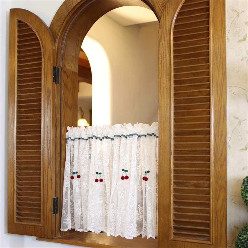 Rideau de fenêtre de cuisine, rideaux de café, rideau court de cuisine, cantonnière de fenêtre en dentelle blanche, rideau de café transparent, style rural campagnard, L x H 200 x 110 cm (taille : L x