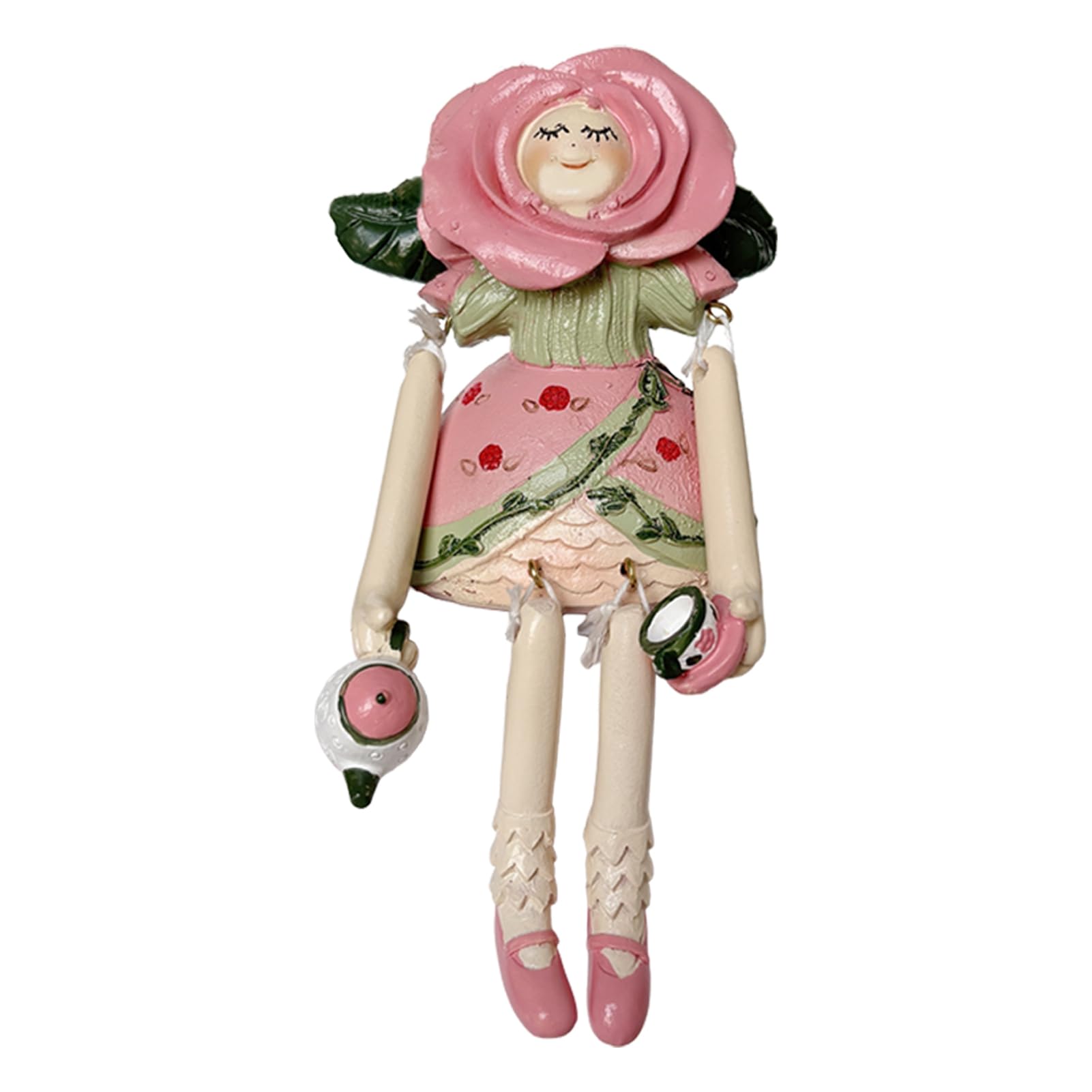 Glifora Fairy Statue - Rose Holding A Tea Cup Shape Figurine with Movable Joint Ornament for Garden, Patio and Desktop
