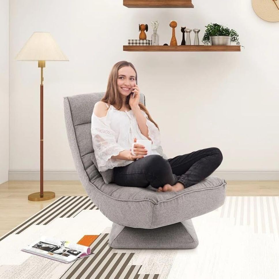 Image of Modern Single Seater Lounge Chair with Thick Cushioned Seat & Backrest | Soft Fabric Upholstery | Comfortable Accent Recliner Style Chair for Living Room & Bedroom, Color: Grey