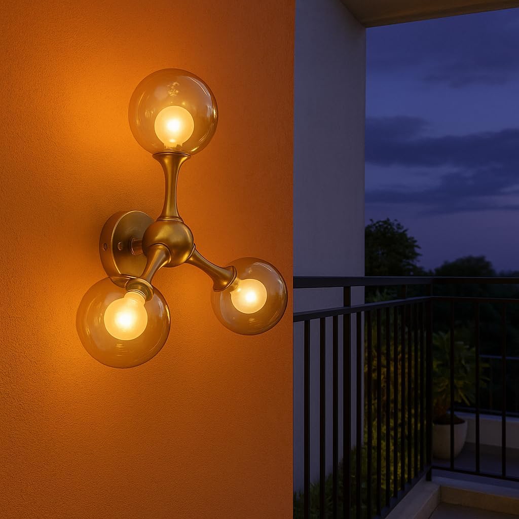 ultimate Antique Gold Metal Body Wall & Ceiling Lamp – 4W G9 Bulb (3-in-1 Light Color), Amber Outer Glass with Inside White Milky Frosted Glass, Surface Mounted