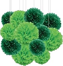 Aimto 12pcs Dark Green and Lemon Green Paper Pom Poms Decorations for St. Patrick's Day Party Hanging Tissue Flowers Decorations - 1 Color of 12 Inch, 10 Inch