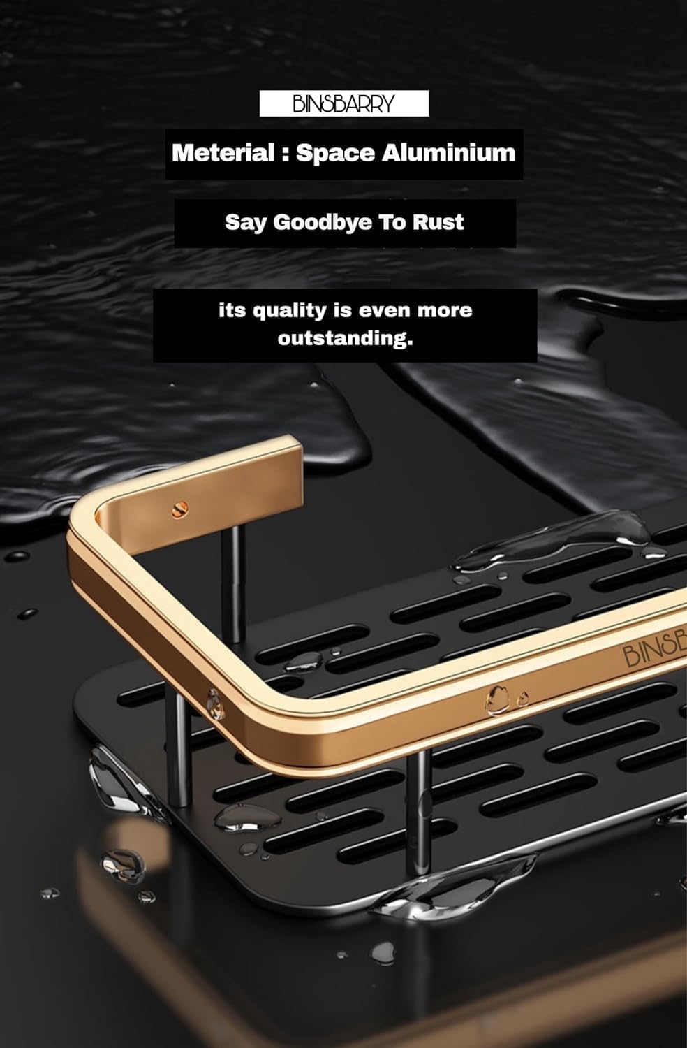 Self-Adhesive Multipurpose Wall Mounted Bathroom Shelf and Rack for Bathroom and Kitchen,Space Saving Bathroom Organizer Shelf, Punch Free Wall Shelves, Wall Stand (Gold Shelf, Pack of 1)