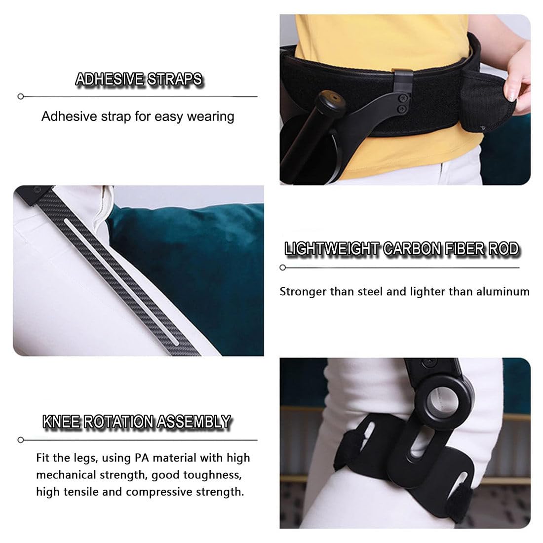 Bionic Body Power Walking Aids,Fácil Ajuste Una Mano,Materiales Ligeros (Fibra Carbono+PA) 1.05kg,3 Niveles Ajustables,Funciona Sin Necesidad de Carga,Exoesqueleto para Caminar,M