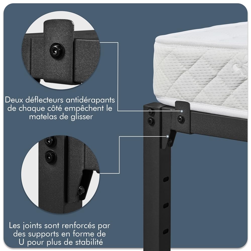 Yaheetech Lit Simple 90x200x36cm avec Sommier en Métal Charge 204 kg Noir | Cadre de Lit 1 place pour Adultes Petit Espace Structure Renforcée Assemblage Simple avec Espace de Rangement pour Chambre
