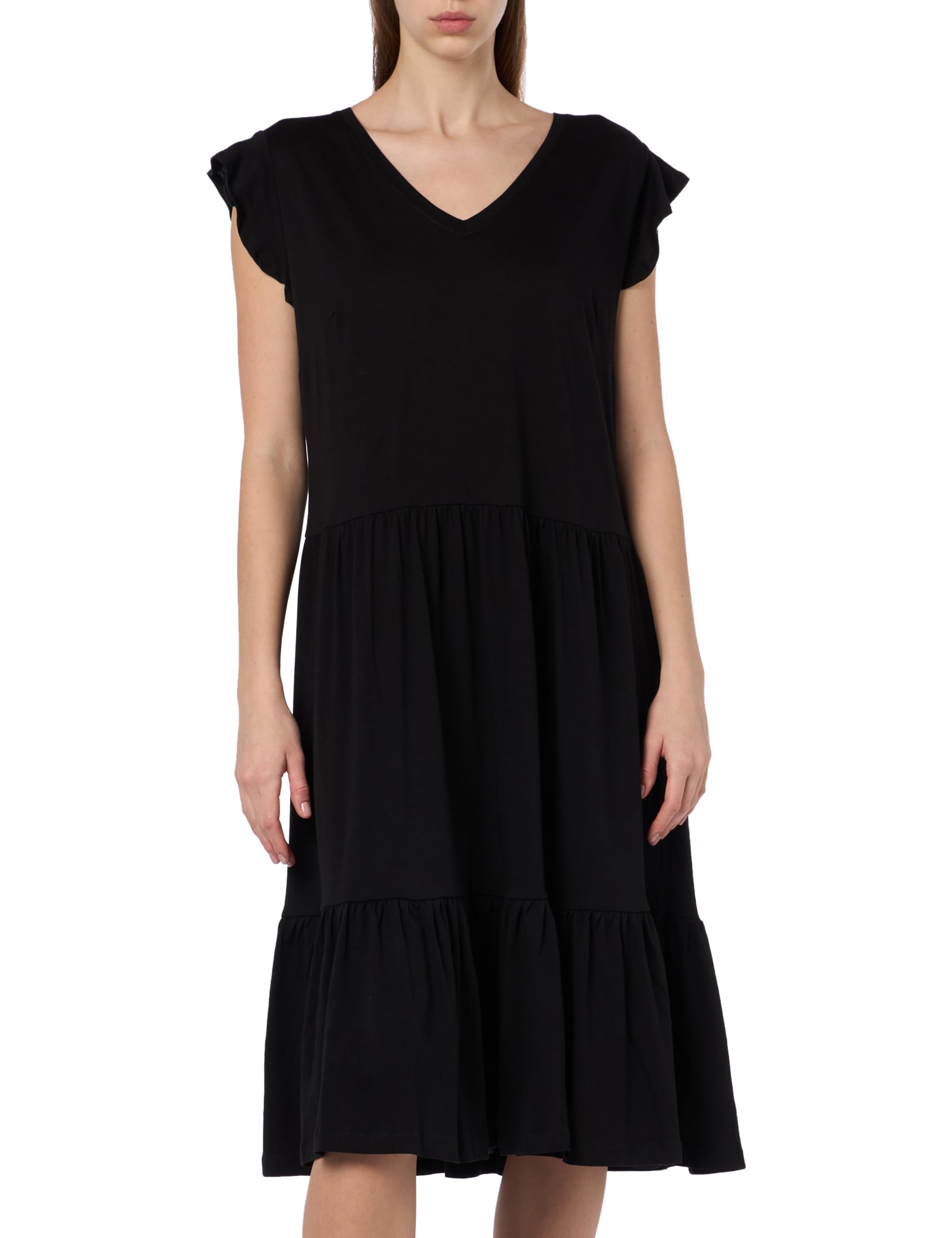 ONLY Carmakoma CARMAY Life Cap SL Frill Dress JRS Noos, Vestido Midi Mujer, Black,