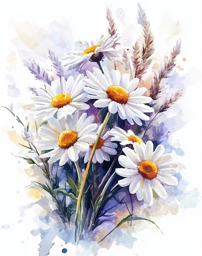 Henypt DIY Cross Stitch Counted Kits Stamped Kit Cross-Stitching Pattern for Home Decor Daisy Bouquet 11Ct Fabric Embroidery Crafts Needlepoint Kit Adult Craft Kits
