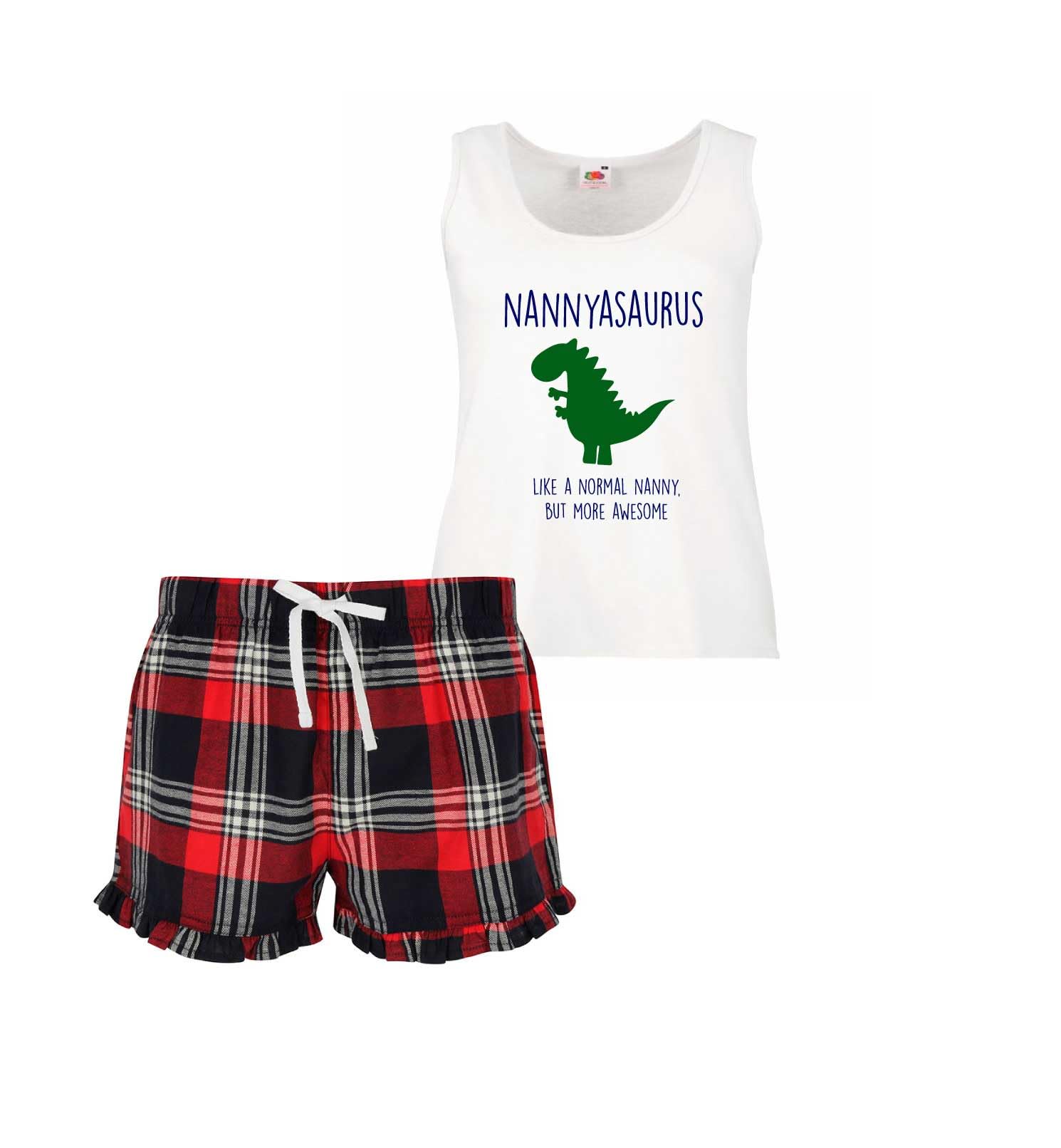 60 Second Makeover Women's Red Limited Nannyasaurus Awesome Nanny Dinosaur Pyjamas For Pjs Gifts For Nanny Birthday Gifts Presents For Nan Short Pyjamas Set Pajamas - Xl