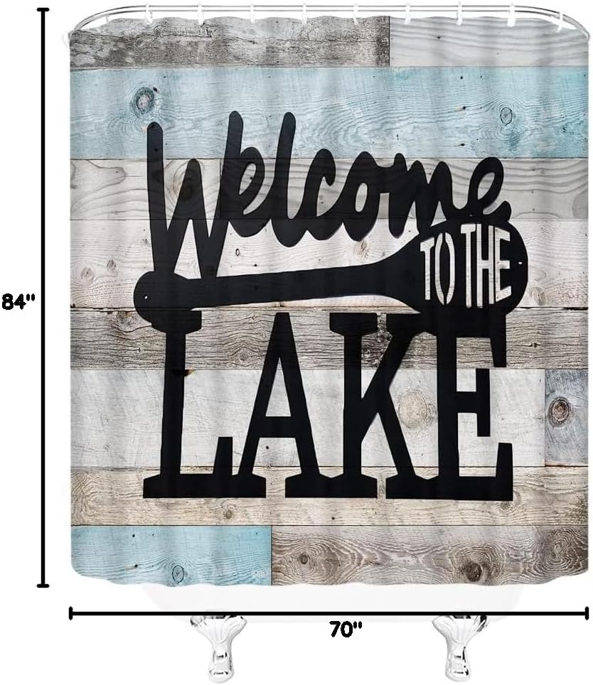Rustic Lakeside Cabin Shower Curtain Lake Rules Relax Inspirational Quote Vintage Wooden Board Chic Plank Retro Country Lodge Camping Bath Curtain with Hook