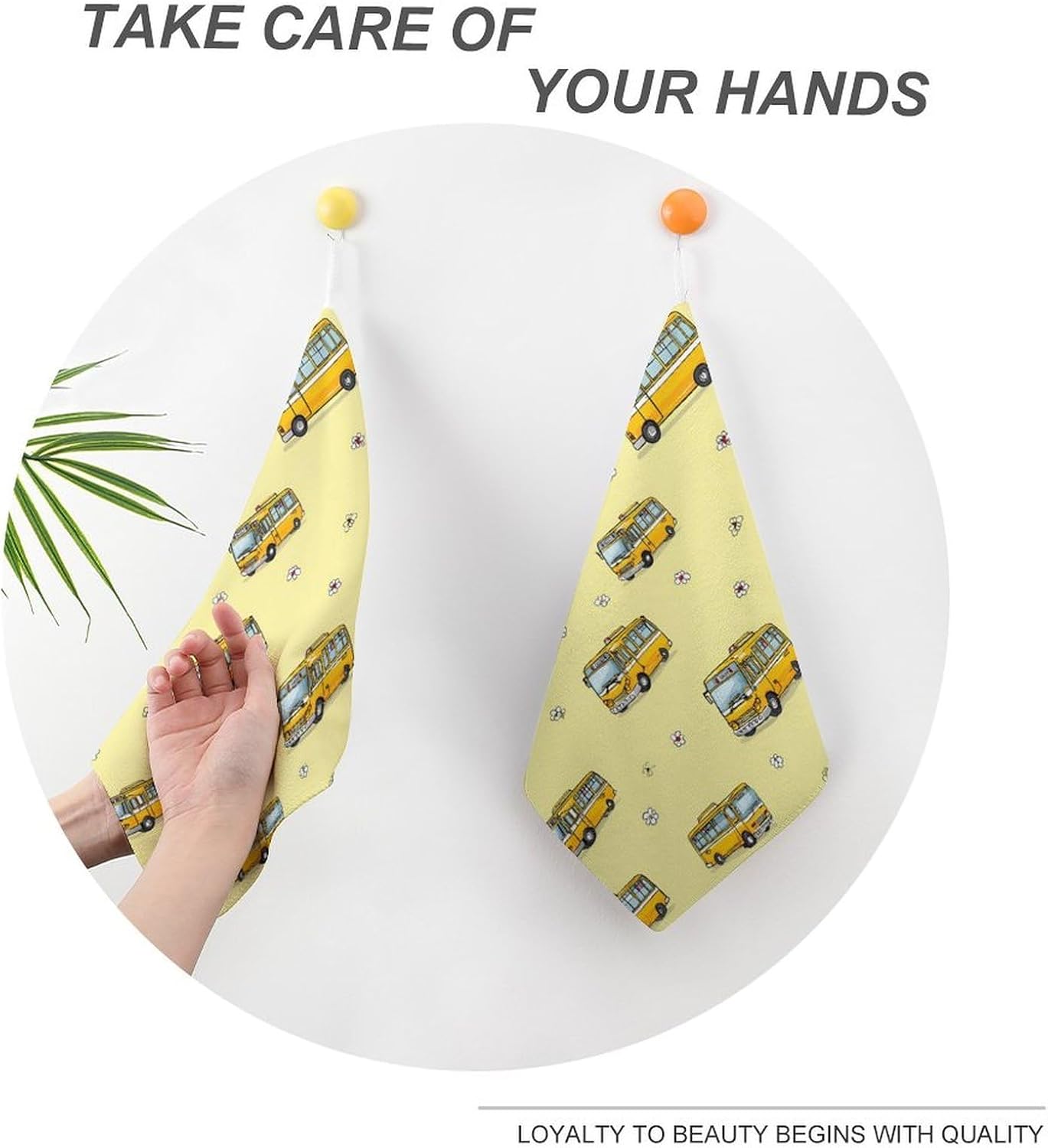 School Bus Microfiber Hand Towels for Bathroom Soft Absorbent Bath Kitchen Towel with Hanging Loop 4PCS
