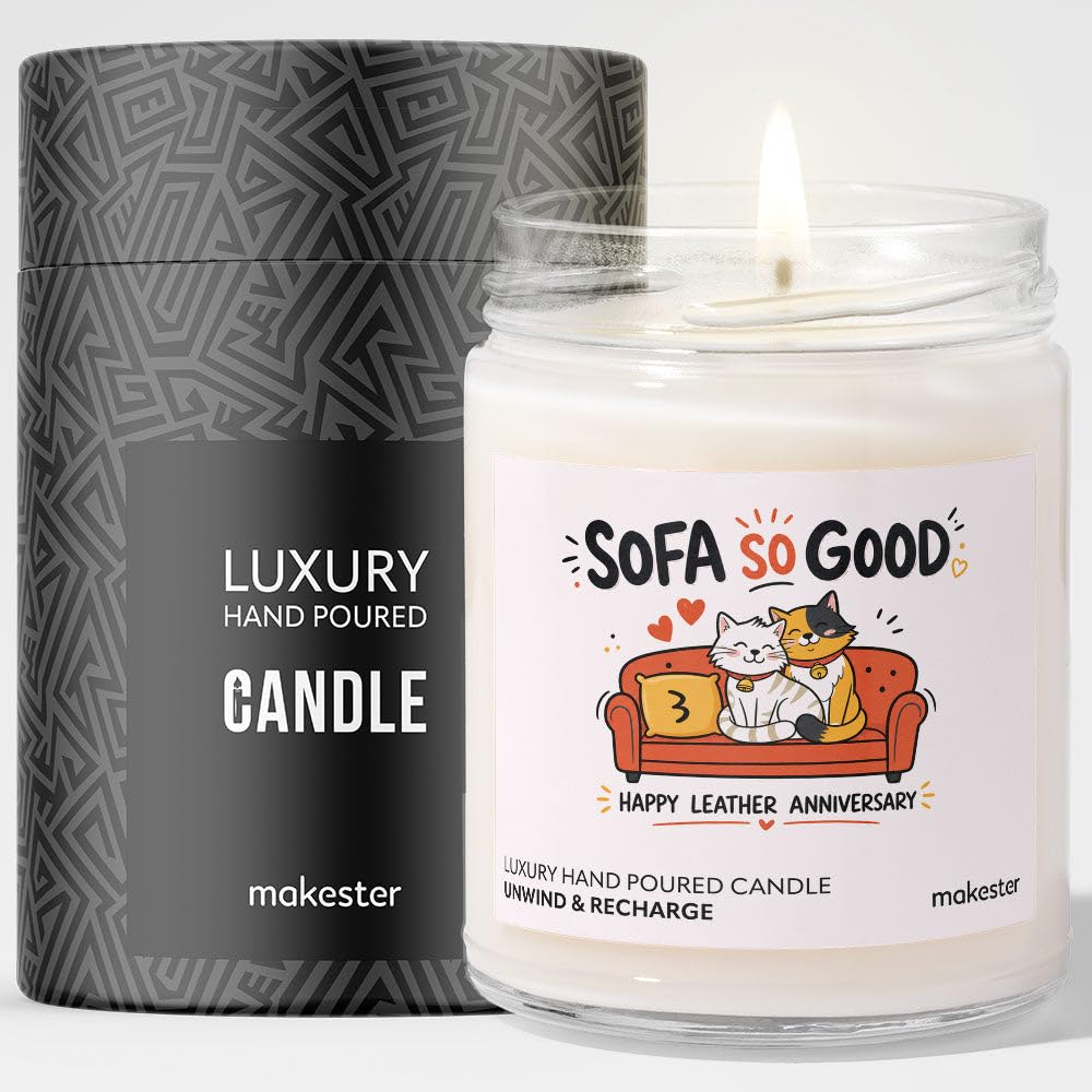 Leather Anniversary Candle Gifts - Luxury Soy Wax Candle - Vanilla, Jasmine, Sugared Almond - Makester โ image 1