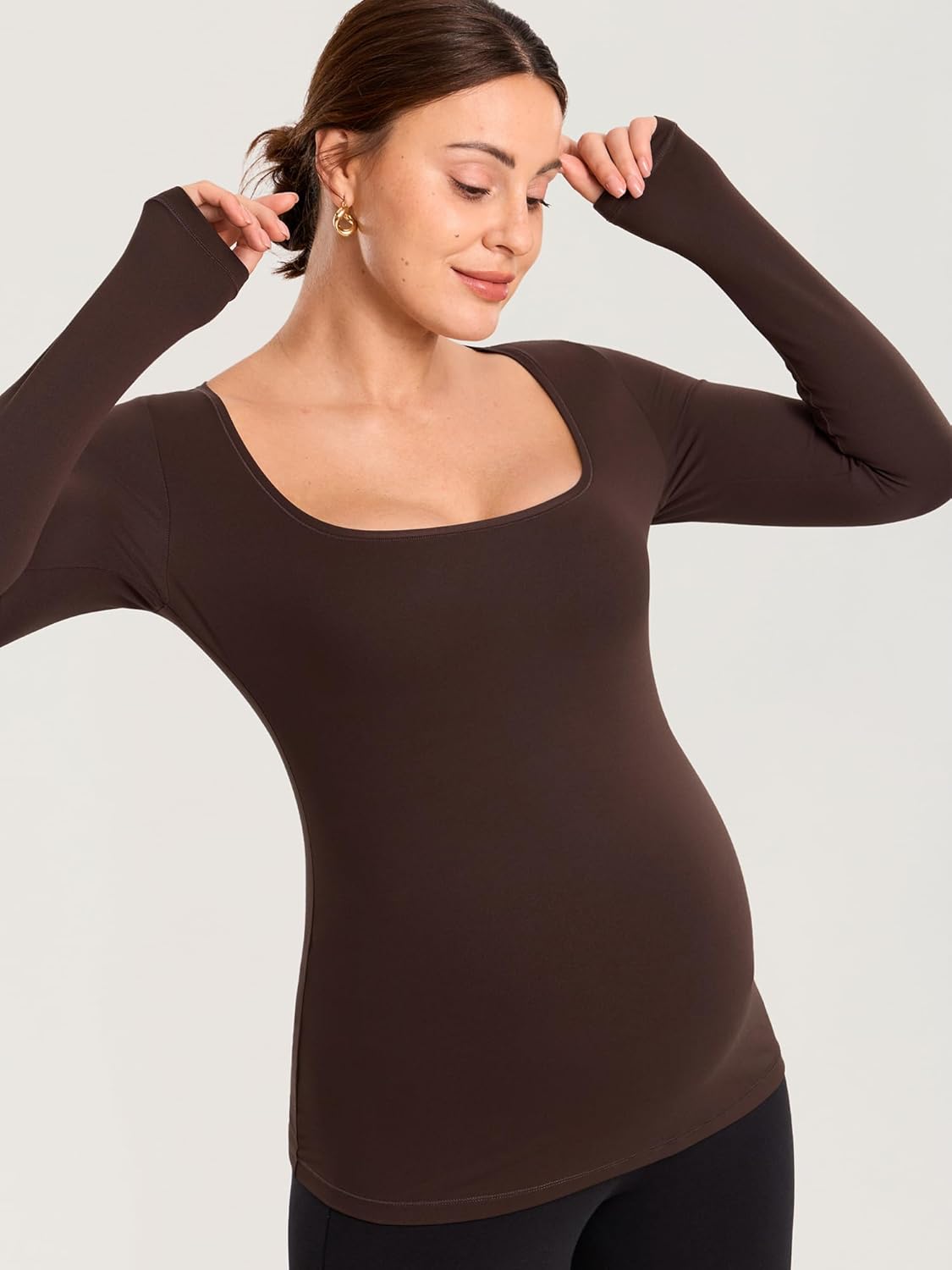 MOMANDA Long Sleeve Maternity Tops Square Neck Pregnancy Basic Shirts Soft Casual Tee - Image 3