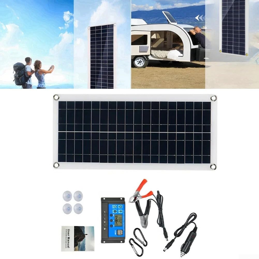 Kit de panneau solaire 1000 W 12 V avec régulateur de charge, port USB pour téléphone portable, camping-car, voiture, caravane et camping – Panneau solaire portable pour charger la batterie en