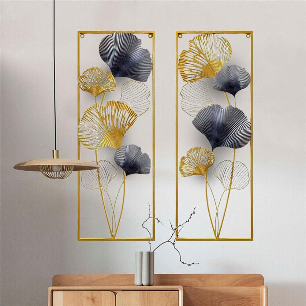Xilinjyao Ginkgo Lot de 2 sculptures murales modernes en métal Motif feuilles 85 x 31 cm Pour la maison, le salon, la chambre à coucher, la salle à manger