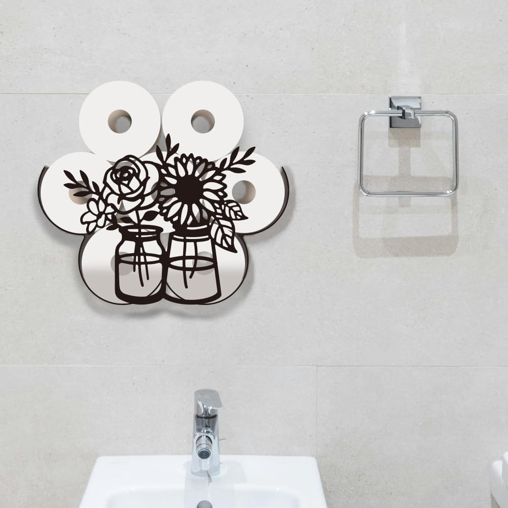 WADORN Sunflower Toilet Paper Holder, Metal Flower Vase Wall Mounted Toilet Paper Storage for Extra 8 Rolls Funny Toilets Papers Organizer Paper Roll Holder for Bathroom Home Office Décor