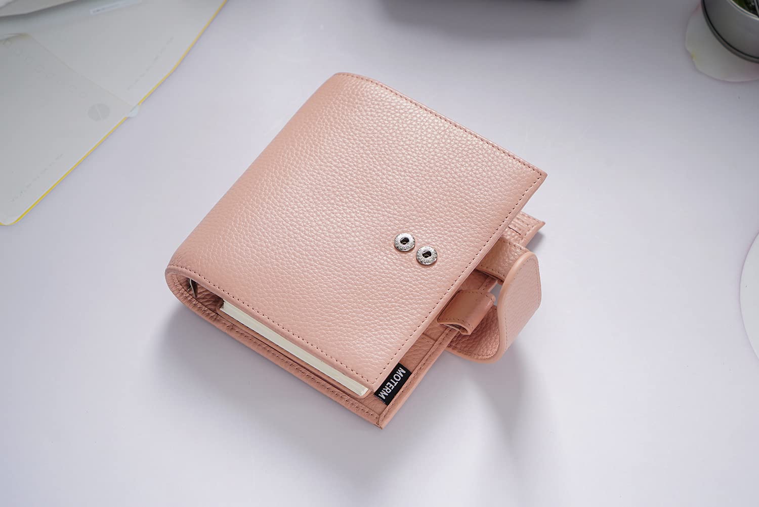 Moterm Pocket Luxe - Organizador de anillas de piel auténtica, color rosa (anillo de 30 mm)