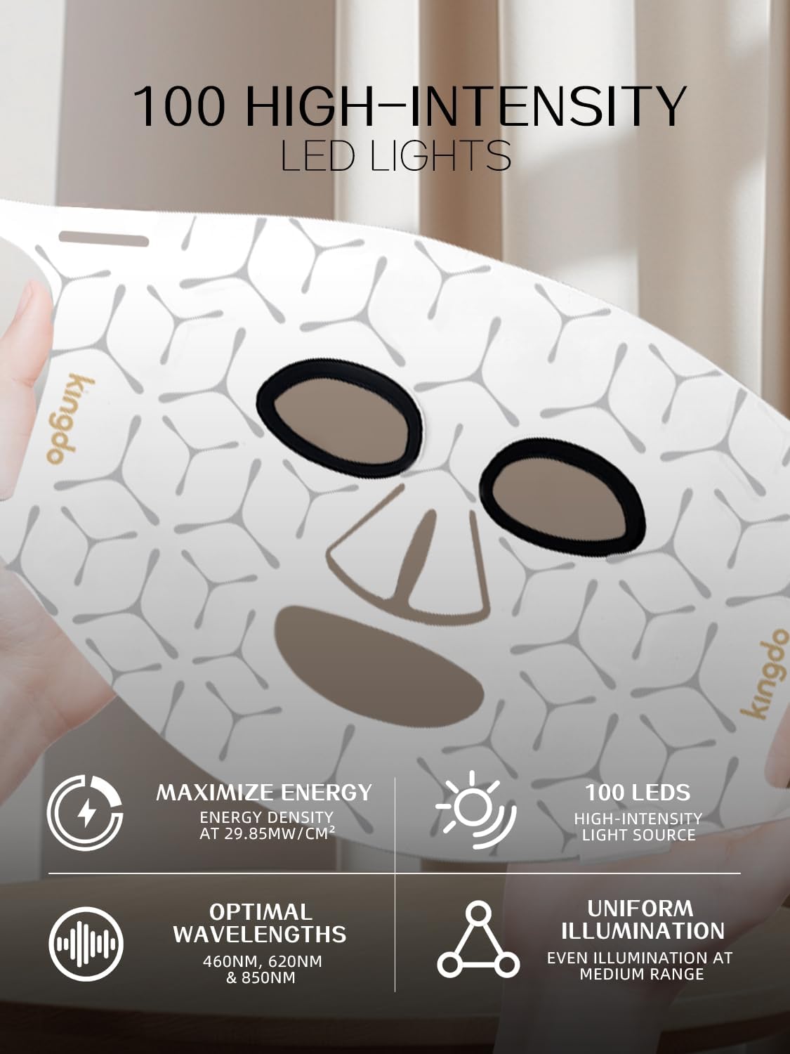 4-in-1 Red Light Therapy for Face, 300 Chips LED Face Mask with 620nm Red, 460nm Blue & 850nm Near-Infrared, Rechargeable Skin Care Mask for Sensitive Skin, Age-Defying, Acne & Repair (White)