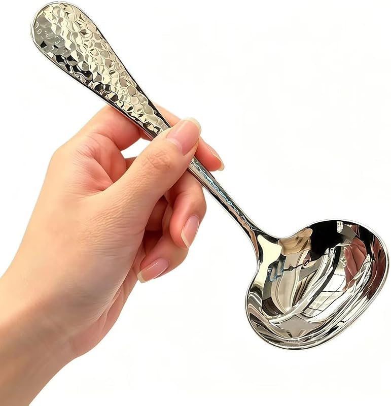 7.08-Inch Hammered Gravy Ladle 18/10 Stainless Steel | 2 Pack Silver Small Serving Sauce Ladle for Soup, Gravy, Sauces or Dressing, Dishwasher Safe
