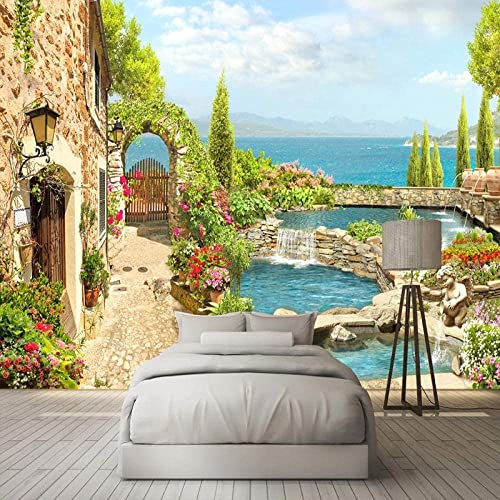 Mural Papel Pintado Foto - Jardín Con Vista Al Lago - Papel Pintado Peel And Stick - Mural Autoadhesivo 3D - Papel Pintado Adhesivo De Pared Del Dormitorio 3D - Cuadro De Póste 350(ancho)x256(alto) cm