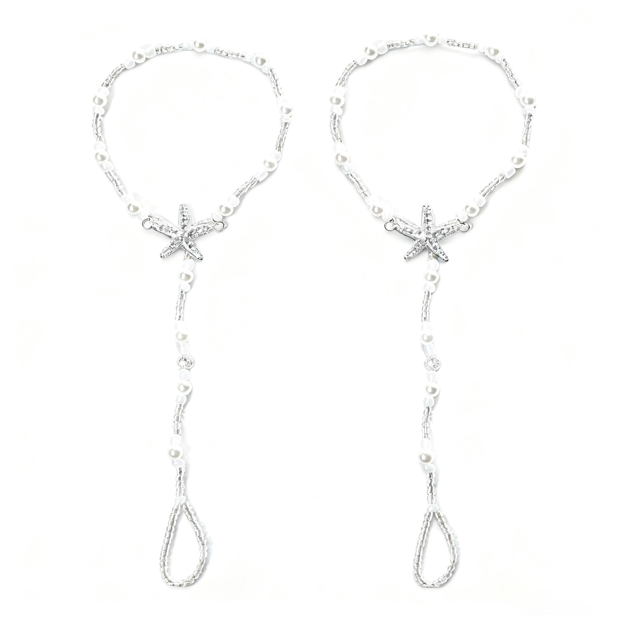 Sandalias tobilleras descalzas con punta de perla, sandalias estilo bohemio con cuentas, tobillera para playa, anillo de boda, accesorios de cadena de pie para mujer, 2 unidades, Talla única