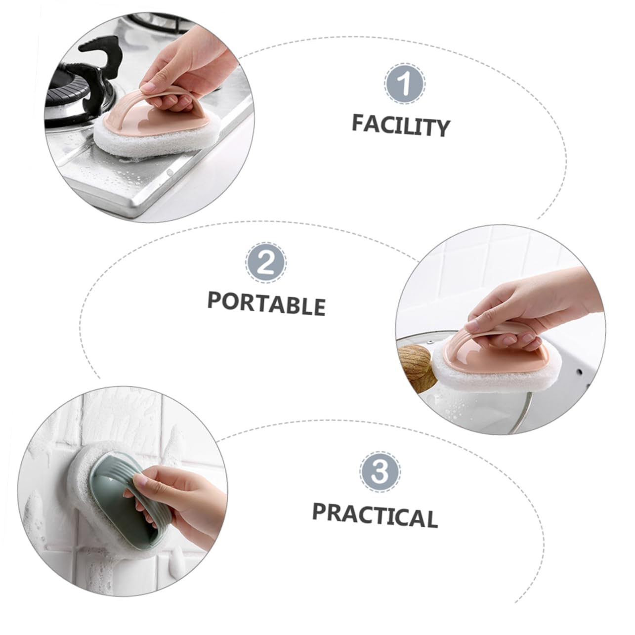 VALICLUD 3 Set Spazzole Per Con Spugne Resistenti Per Cucina E Bagno Facili Trasportare 4 Pezzi * 3
