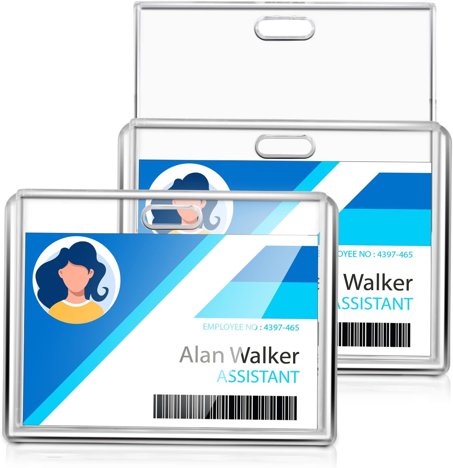 Cobee 2 Card Badge Holder, 2 Pieces Heavy Duty ID Card Badge Holder Hard Plastic Card Protector Case for ID Credit Card Driver Licenses Passes Office School Supplies(Horizontal)