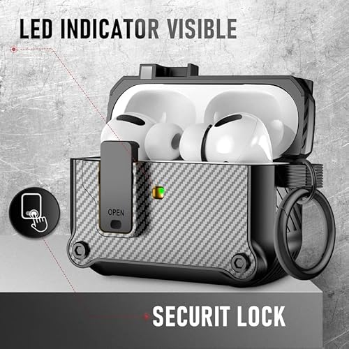 Valkit Airpods Pro Case Cover With Lock, Carbon Fiber Texture Hard Shell Airpod Pro Case With Lanyard For Men Women Cool Air Pod Pro Shockproof Protective Case For Airpods Pro 2019, Black #TOP2