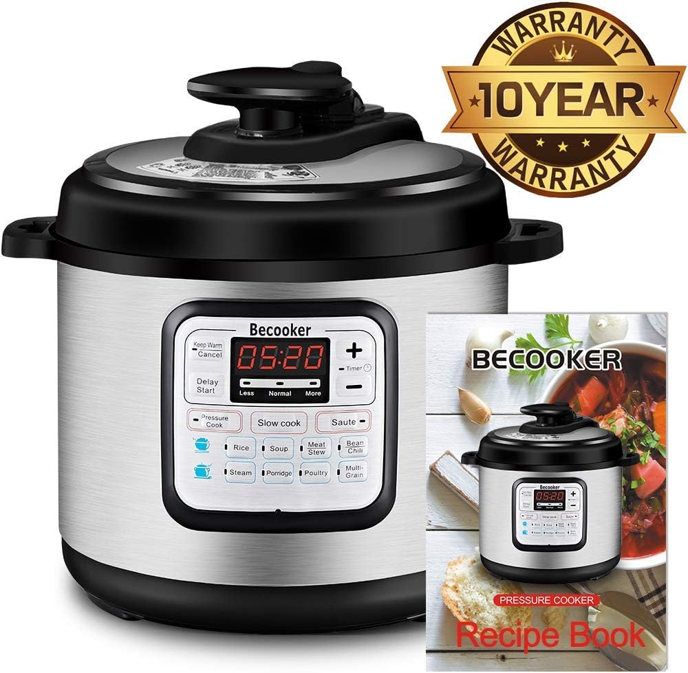 Becooker 11-in-1 Multi-Function Programmable Electric Pressure Slow Cooker, Stainless Steel Pot, 4 Quart, Black (Renewed)