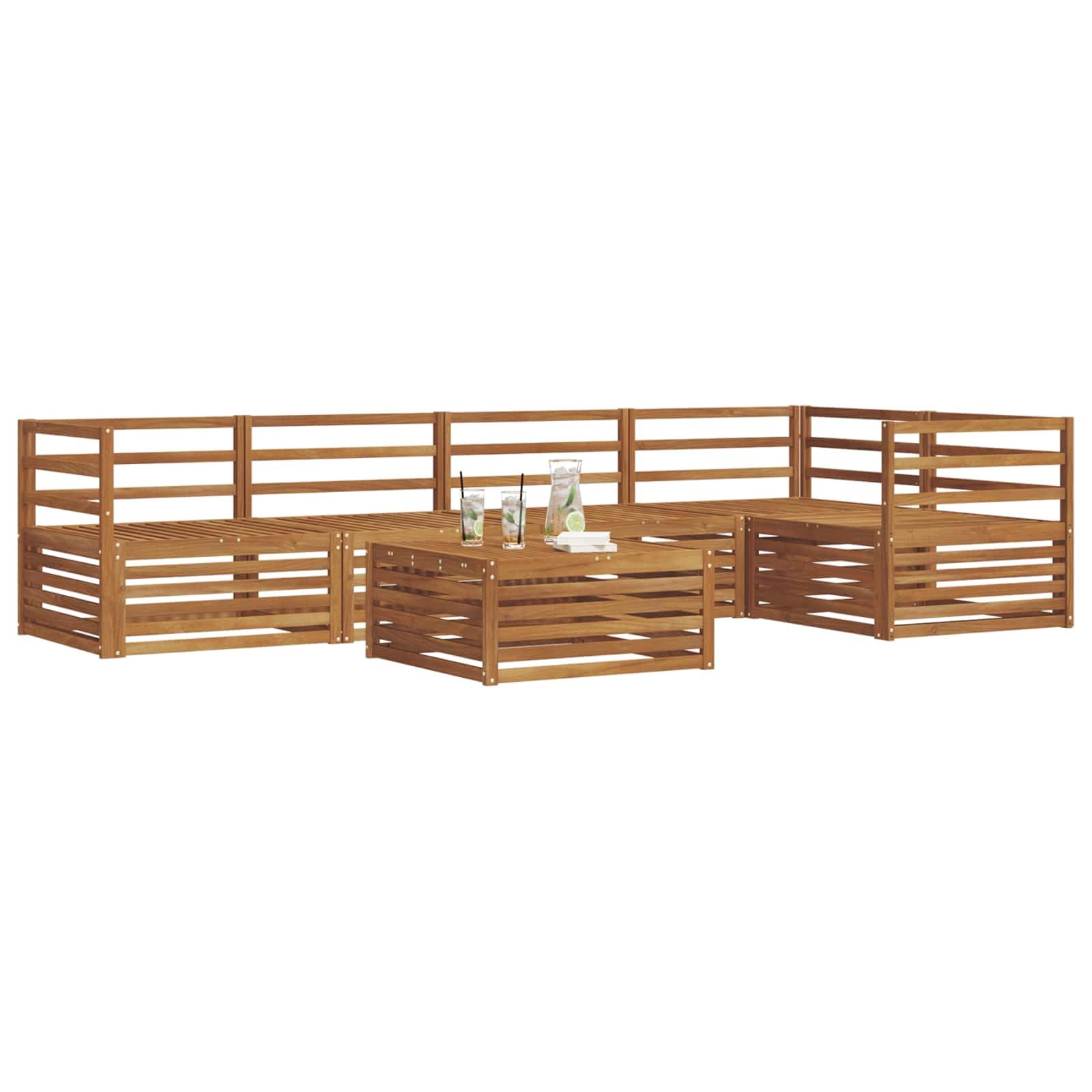 Outdoor-Garnitur 6-teilig aus massivem Akazienholz für Garten, Terrasse und Balkon, wetterfestes Möbelset mit Tisch, Sofas, Armlehnen, vielseitig, langlebig