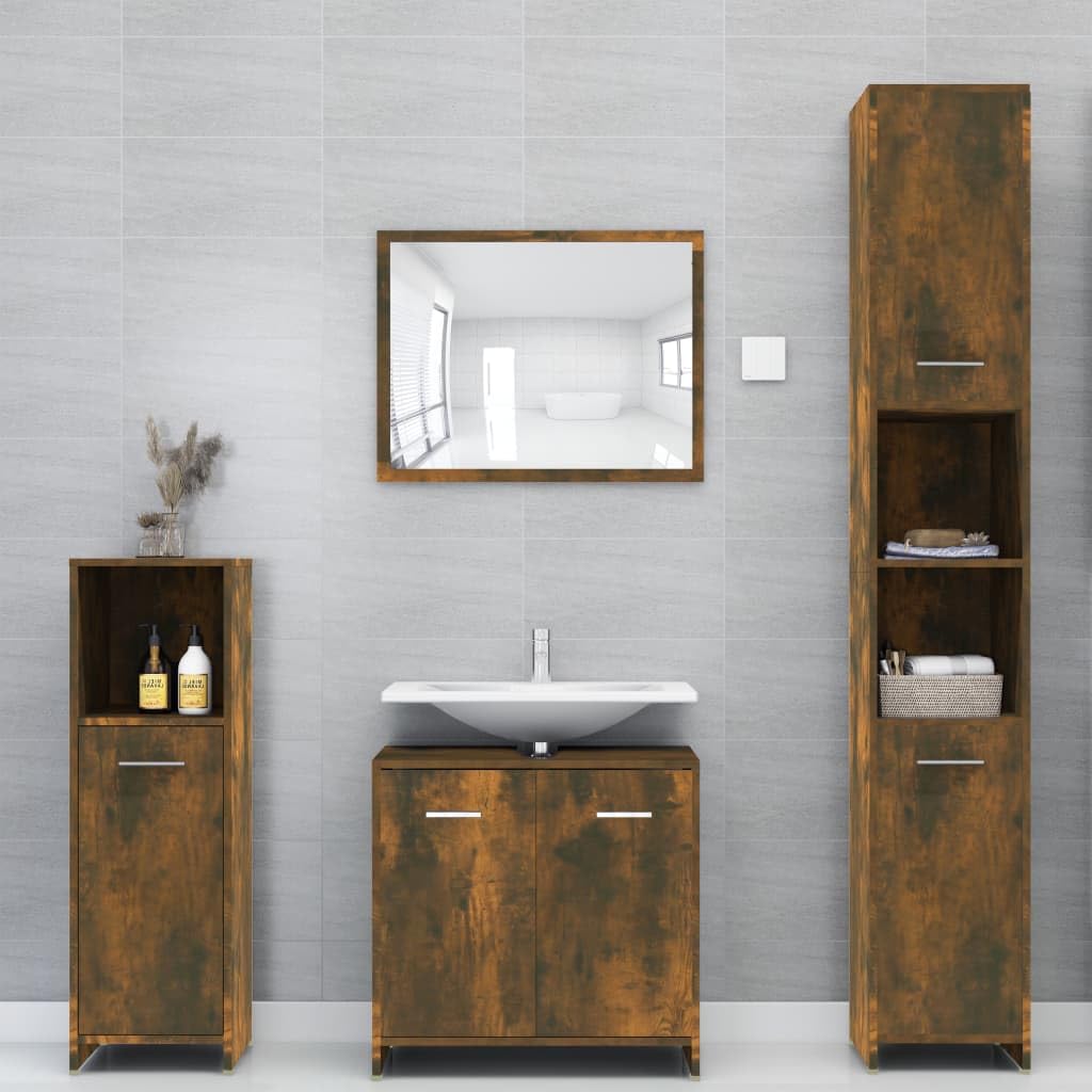 Armoire Salle De Bain Chêne Fumé 30 X 35 X 95 Cm - 3 étagères, 1 Porte - Design Moderne - Meuble Rangement Pratique