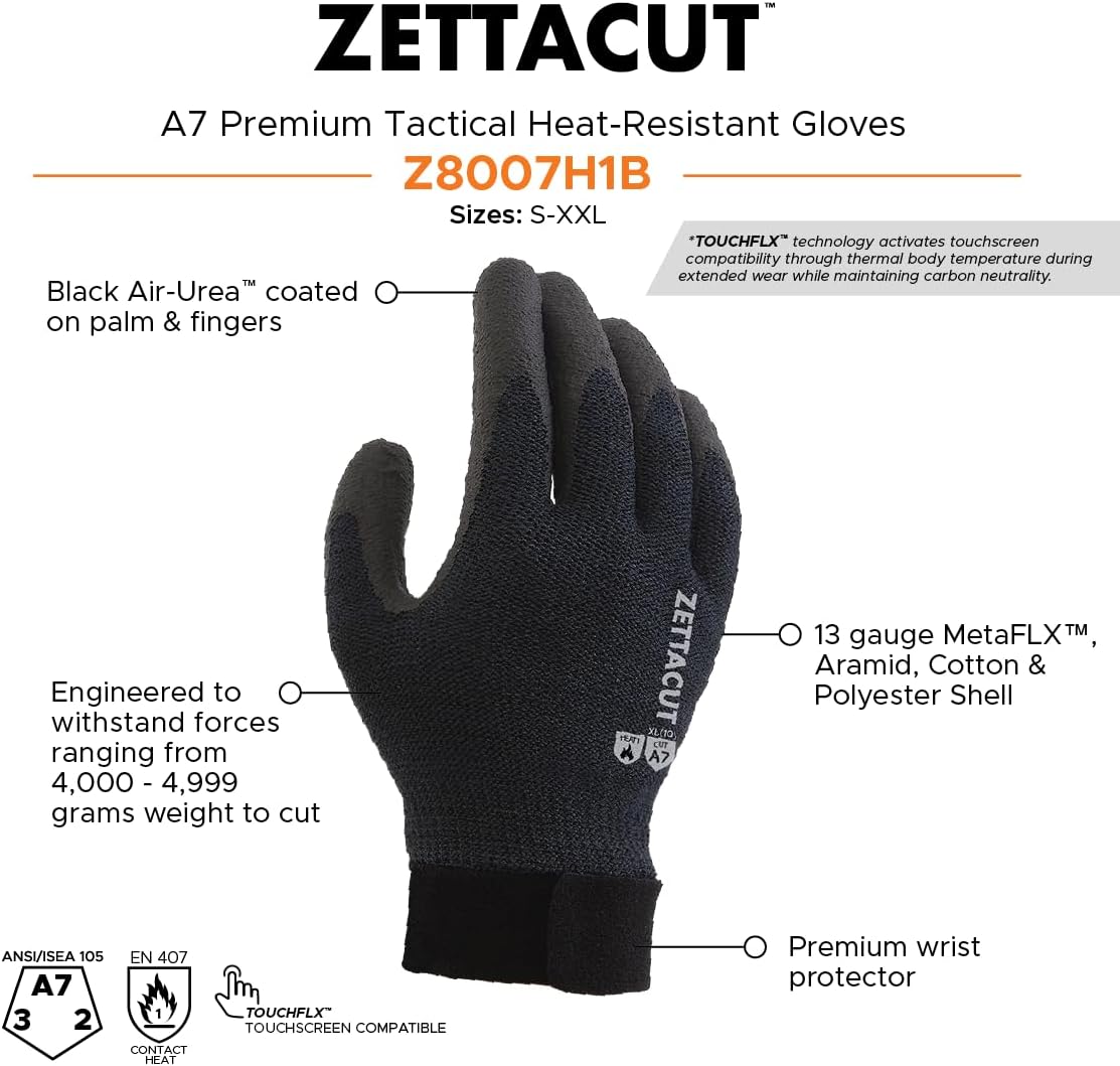 ZETTACUT Premium Tactical Gloves | ANSI A7 Cut-Heat Resistant, Lightweight, Touchscreen