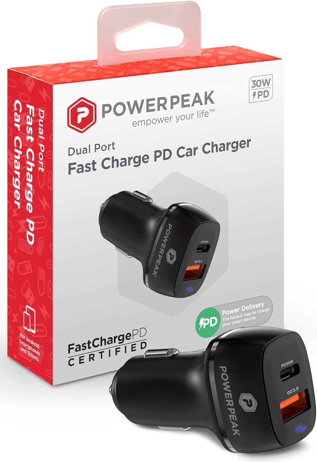POWERPEAK Car Charger, Dual Port Fast Charge PD for