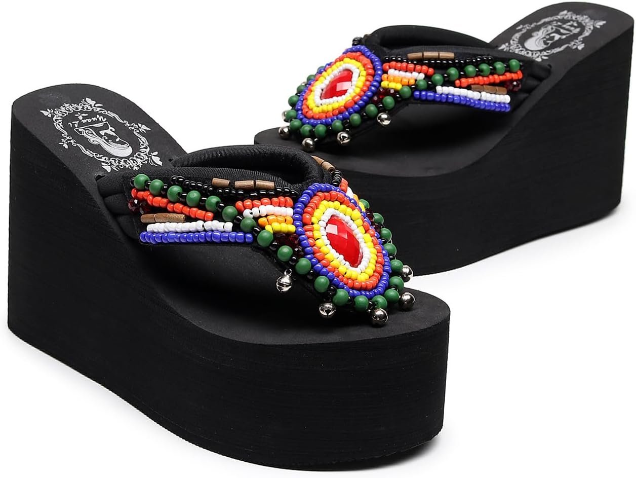 Womens Platform Wedge Flip Flops Chunky High Heel Sandals Beach Thong Heeled Sandal Slippers for Women - Image 5