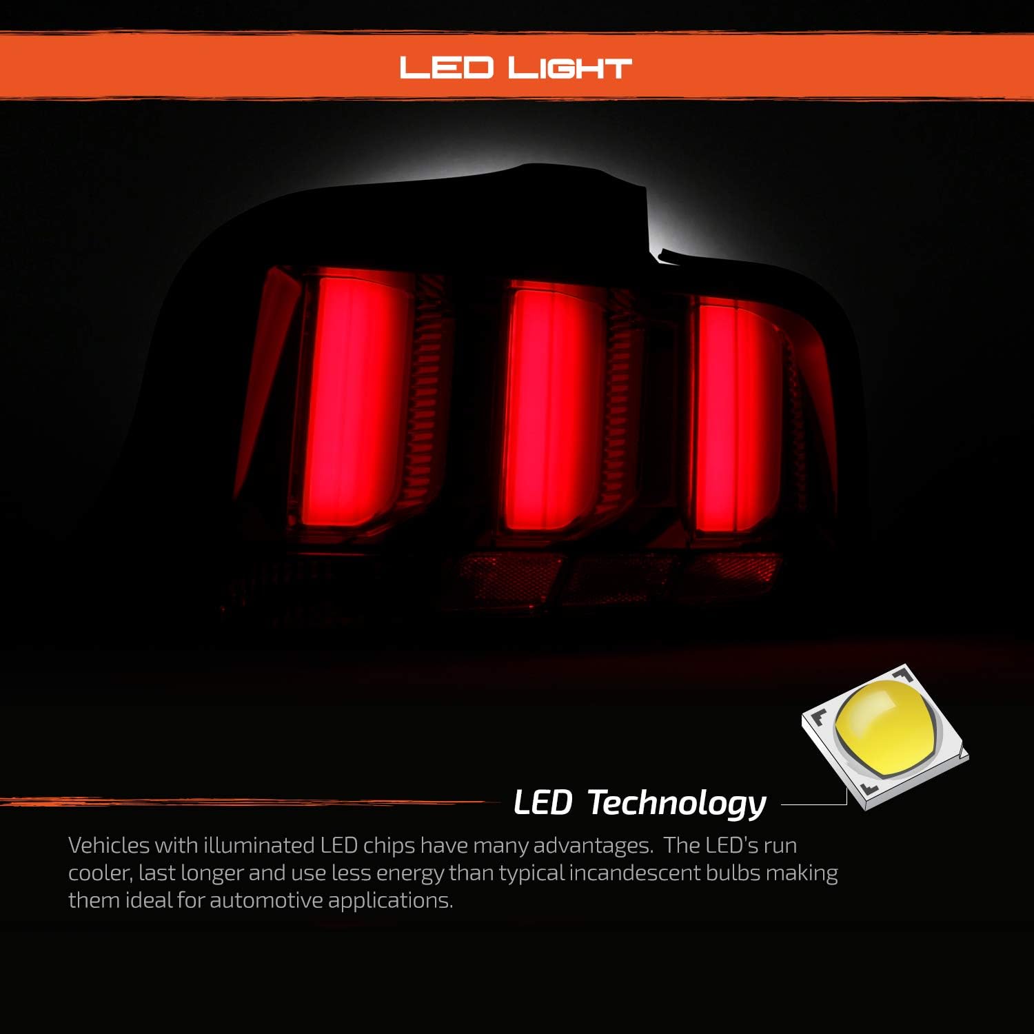 AKKON - Fits 2005-2009 Ford Mustang LED [Red Tube] Black Tail Lamp Brake Lights w/Sequential Signal Pair Left + Right