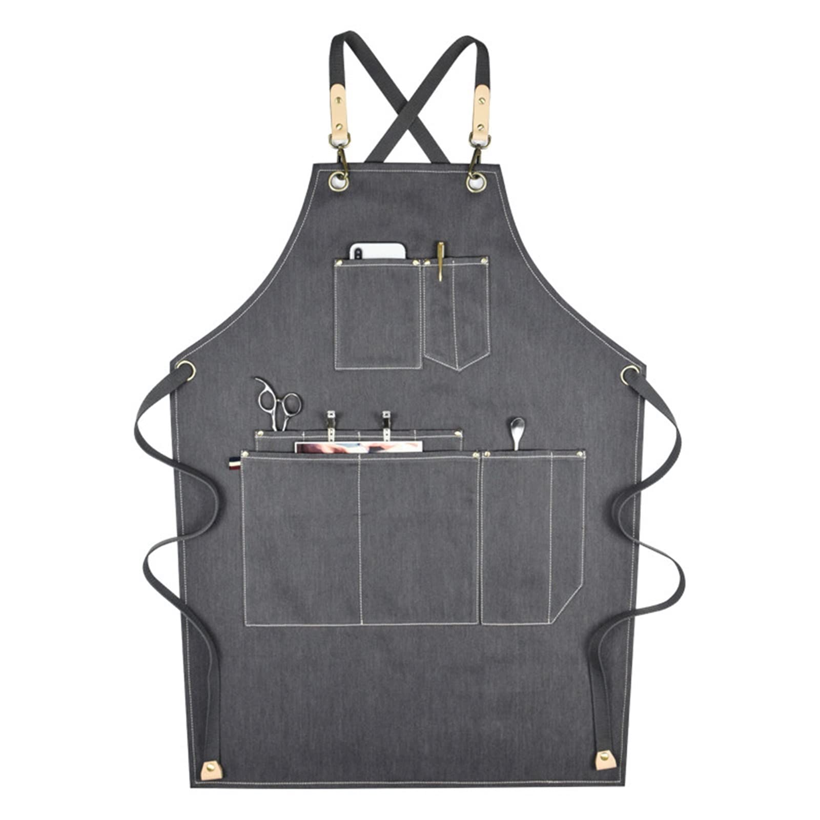 Fartuch na co dzień Unisex Fartuch roboczy dla mężczyzn Płótno Regulowane fartuchy kuchenne do gotowania dla kobiet z kieszeniami na narzędzia Fartuchy (Color : C, Size : 60 * 78cm)