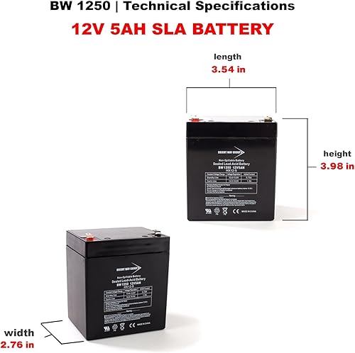 Miniatura 5 de Bright Way Group BW1250 12V 5AH Sealed Rechargeable SLA Battery F1 Terminal  Puerta de garaje, sistema de alarma y seguridad