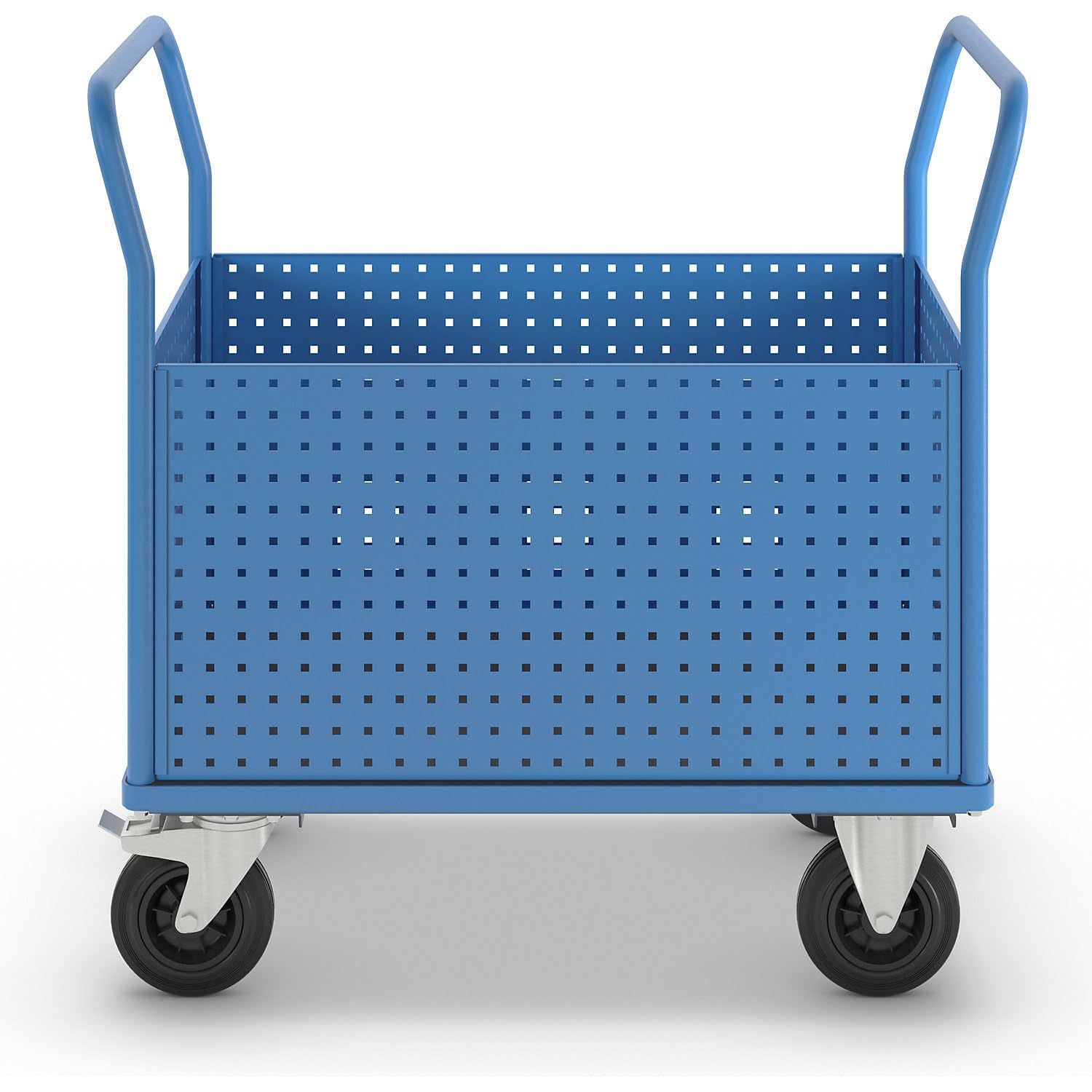 eurokraft pro | Plattformwagen | Mit 4 hohen Lochblechwänden, LxB 1050 x 700 mm, Vollgummi