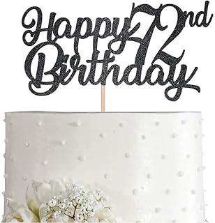 Black Happy 72nd Birthday Cake Topper, Black Glitter Cheers To 72 Years Party Cakes Decorations, Supply