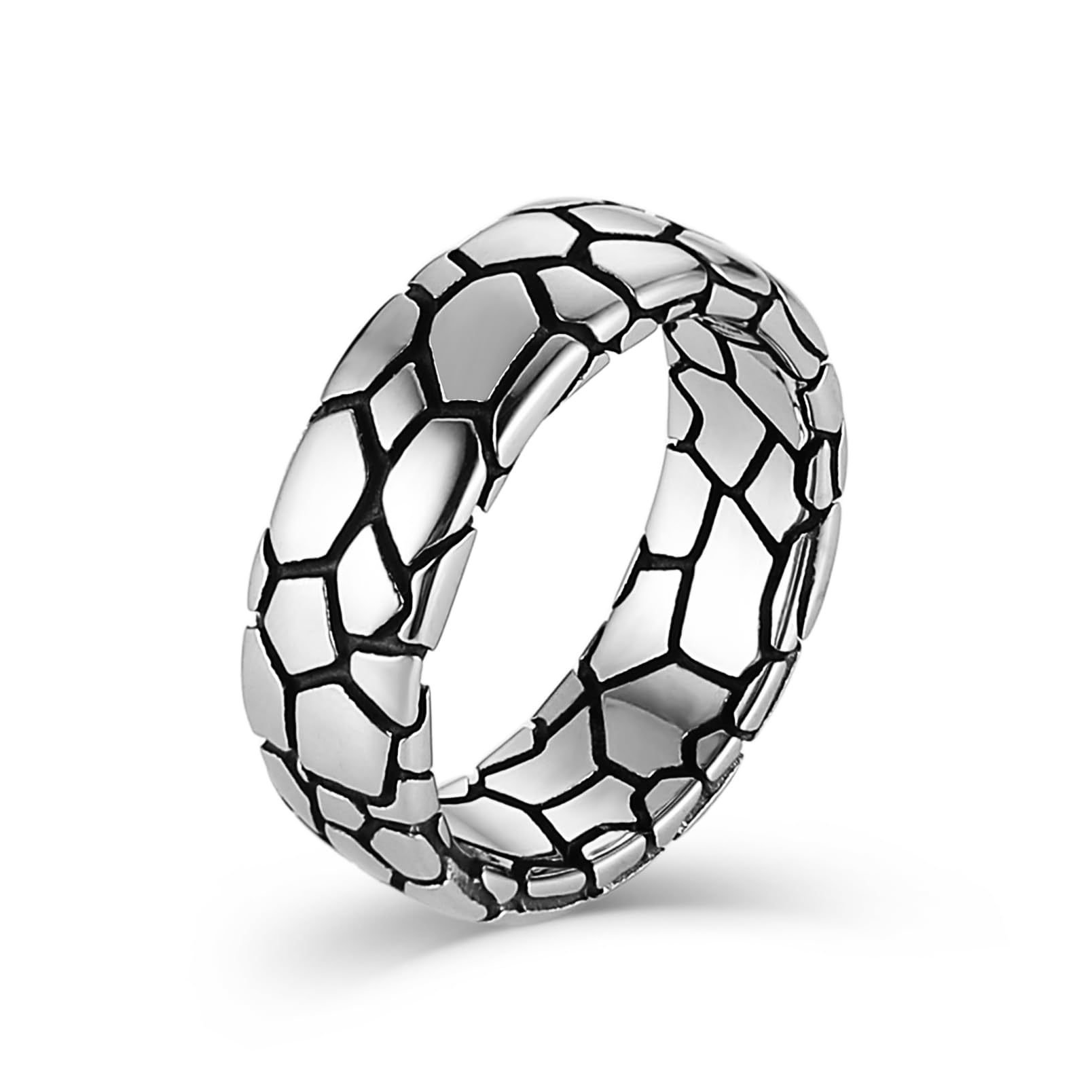HZMAN Vintage Snake Ring for Men Women, Polished 7mm Wide Stainless Steel Silver Ring Size 7-12