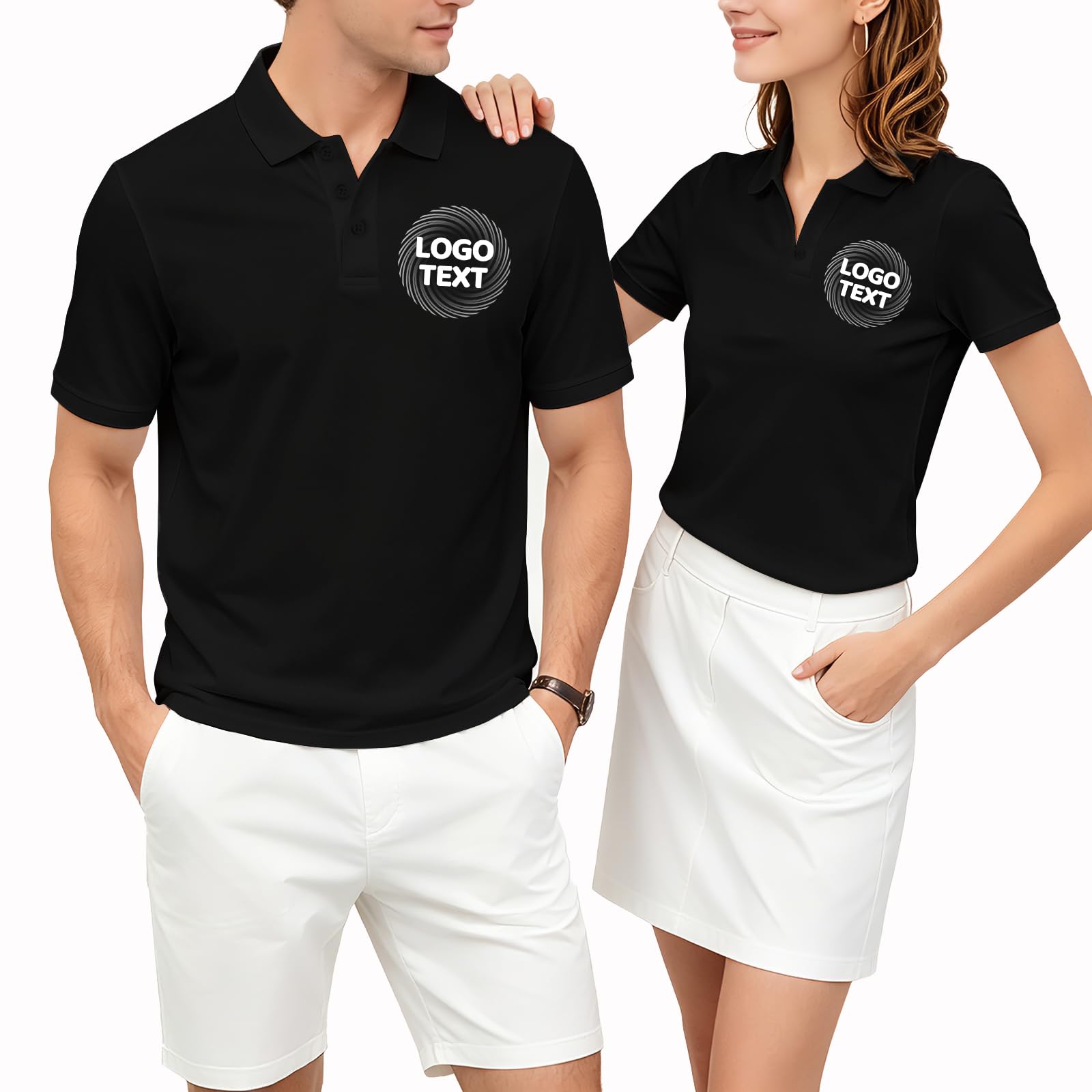 Prfelmg Unisex Black Custom Polo Shirt Front & Back Print(Text/Name/Photo/Logo/Image),Personalised Golf Polo Shirts For Men Women,Personalised Short Sleeve Shirt For Office Outdoor Vacation,Custom Workwear Uniform Bulk