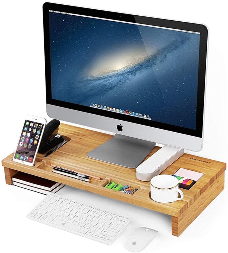 竹モニターは電話溝＆ペンノッチ、ホームオフィスコンピュータのコンピュータモニタブースターデスクトップストレージ、ラップトップ、テレビ