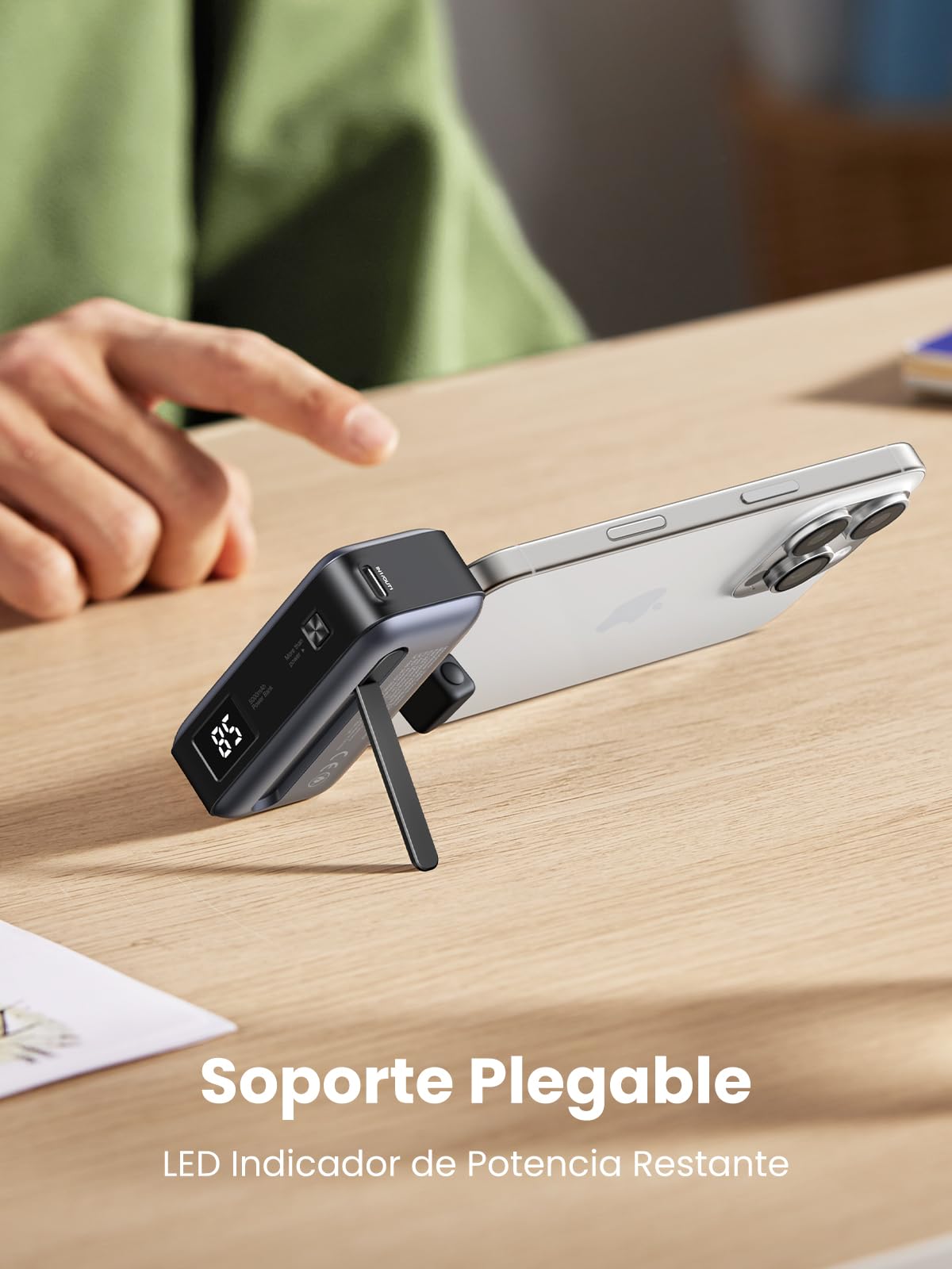 UGREEN Power Bank - Batería externa de 5000 mAh - Connettore USB-C - Con supporto - Nero